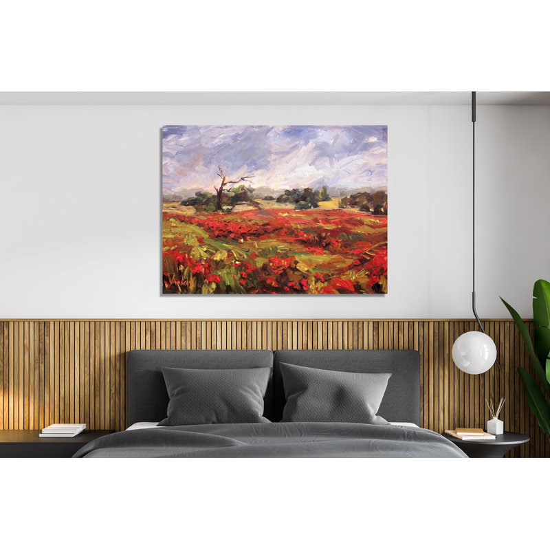 Blaze of Poppies - Artist Enhanced Canvas Print, 31.5" H x 41.5" W x 1.75" D, Brown Framed Canvas