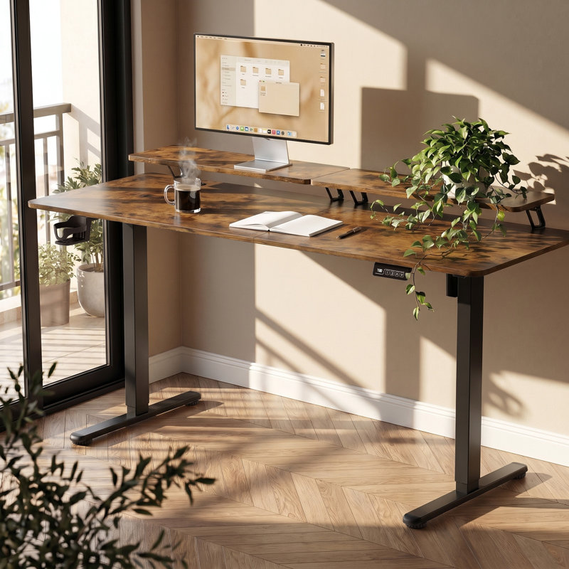 Kreutzer Height Adjustable Standing Gaming Desk, Brown/Black, 28.7" H x 62.99" W x 23.62" D