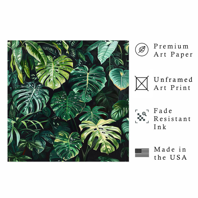 «Botanical Monstera Leaves», motif d'art tropical sans cadre, H 16 po x l 16 po