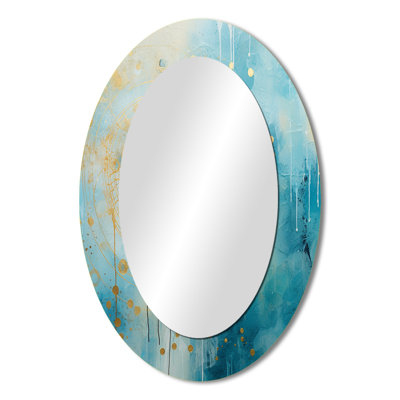 Teal Circular Sensitivity Retro Gold Watercolor - Abstract Oval Decorative Mirror On Metal