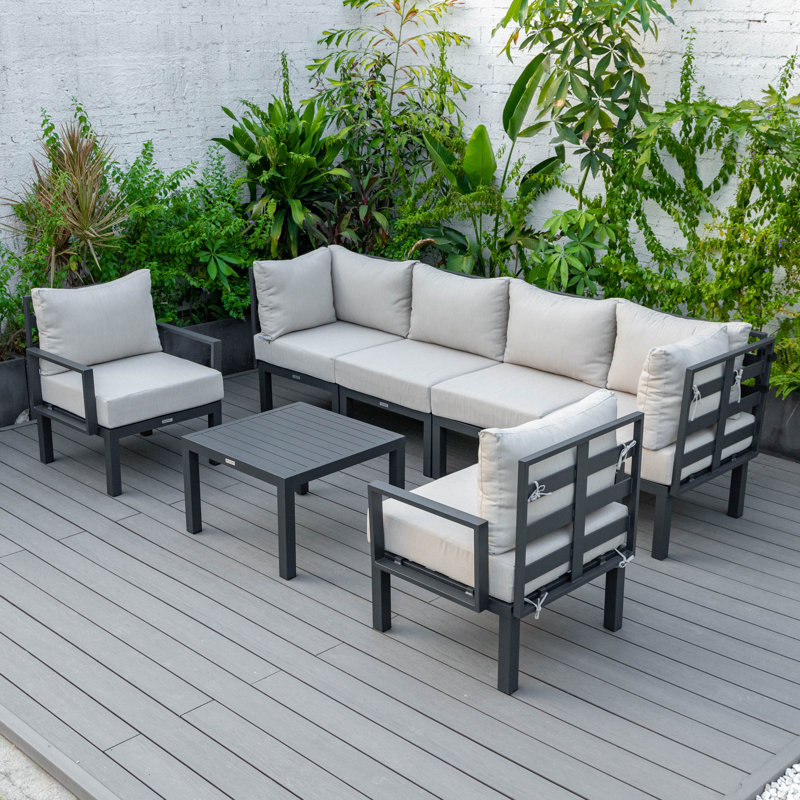 Ensemble de conversation modulaire d'extérieur 7 pièces Chelsea - Structure en aluminium résistant aux intempéries, ensemble de conversation pour patio avec coussins amovibles et table basse