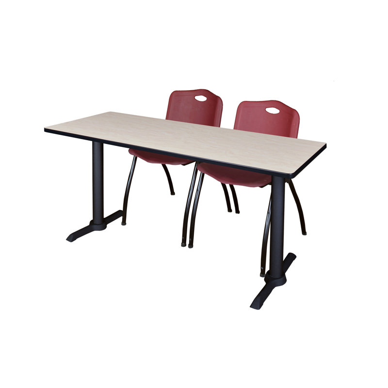 Neyland Cain T-Base Training Table and 2 Stacking Chairs, Bourgogne, l 72 po x P 24 po, Érable