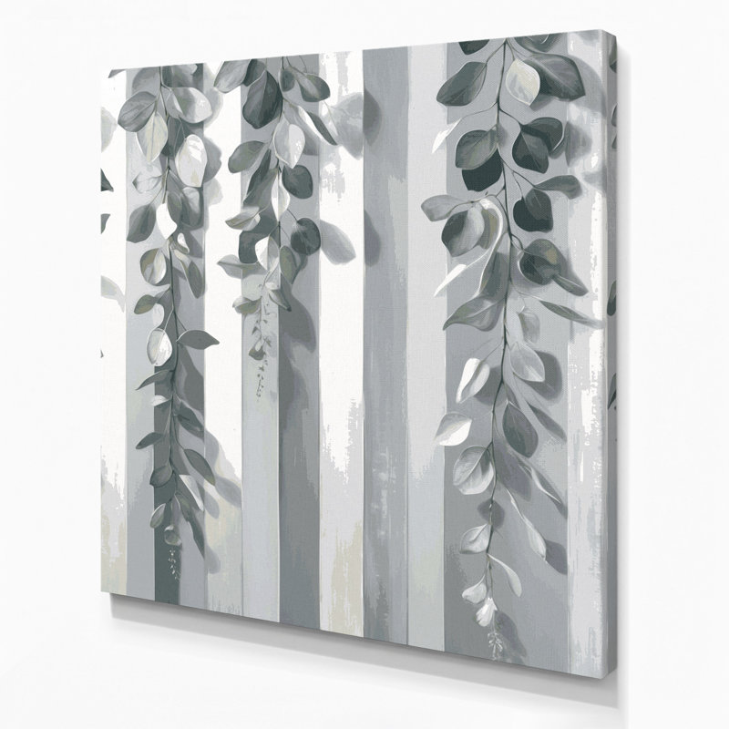 Horizontal Striped Eucalyptus Light Gray Gray Canvas Wall Art, 12" H x 12" W