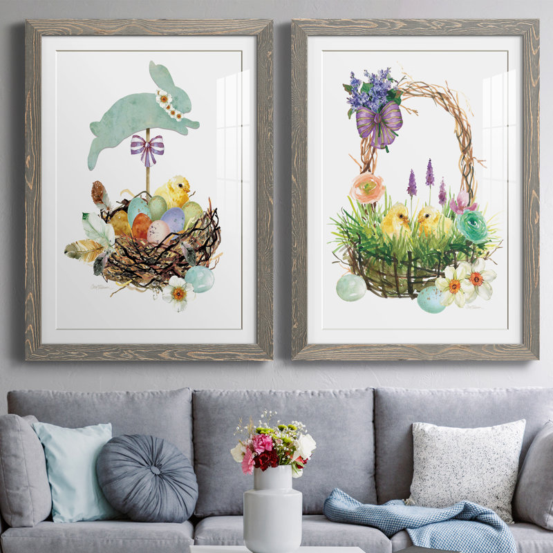 Bunny Hop - ensemble de 2 reproductions d'art, H 44 po x l 31 po x P 1 po, Cadre en papier gris