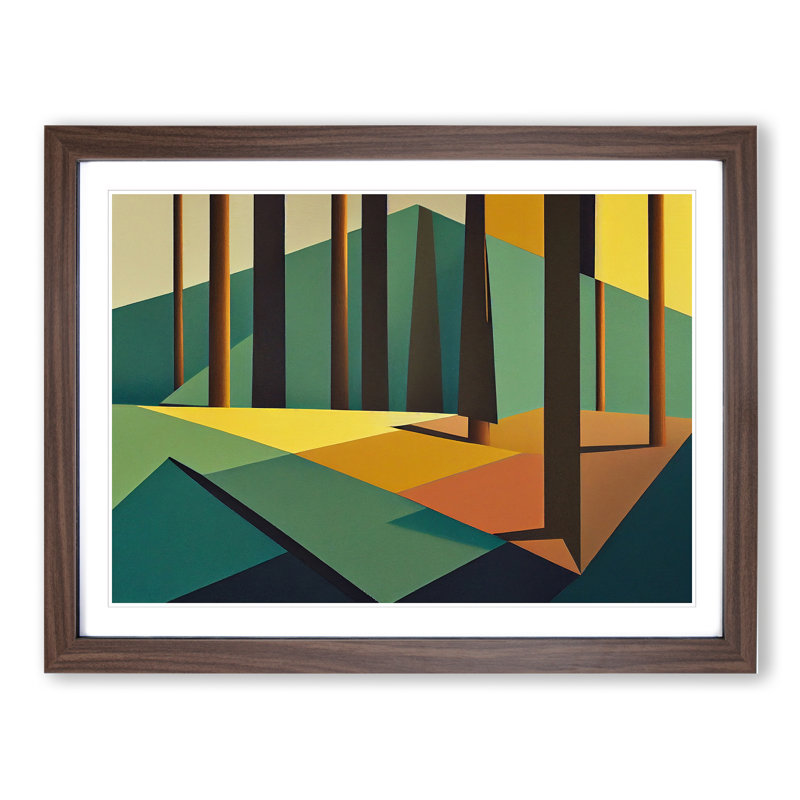 Tranquil Abstract Pine Trees - Framed Print, 25cm H x 34cm W x 2cm D, Walnut Framed