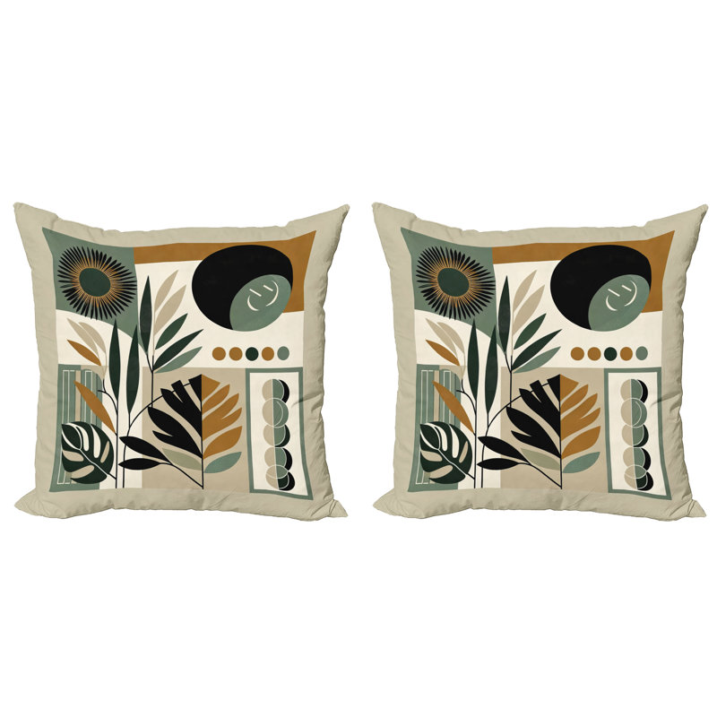 429426_Ambesonne, housse de coussin décoratif Monstera, paquet de 2 feuilles d'art abstrait, H 18 po x l 18 po