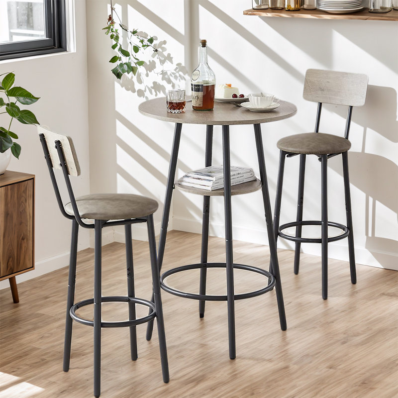 3-Piece Counter Height Round Bar Table Set,   Gray , Gray