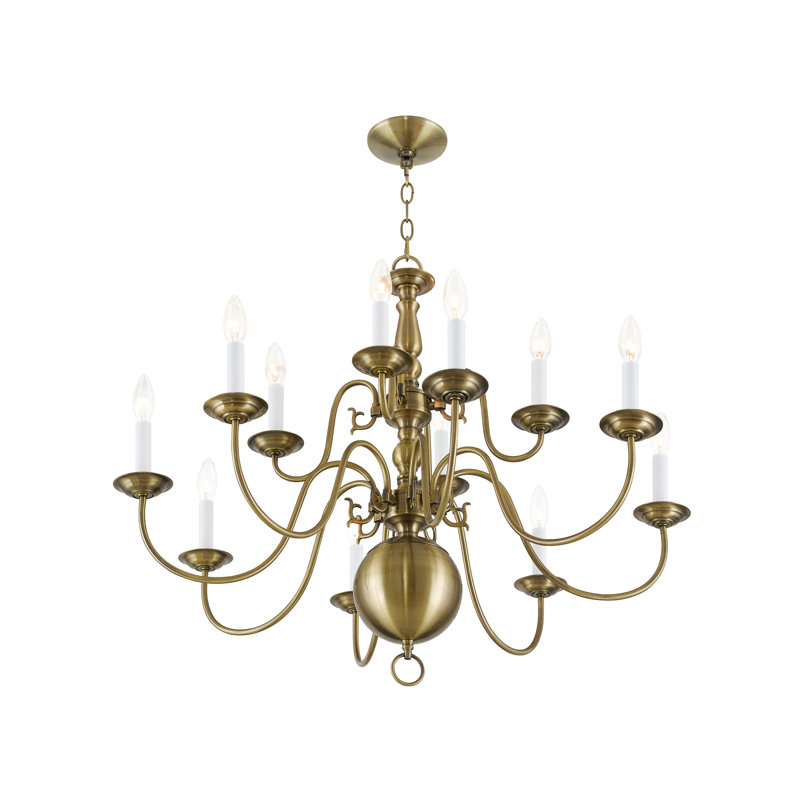 Lustre style chandelier 12 lumières Benedetto, Laiton antique