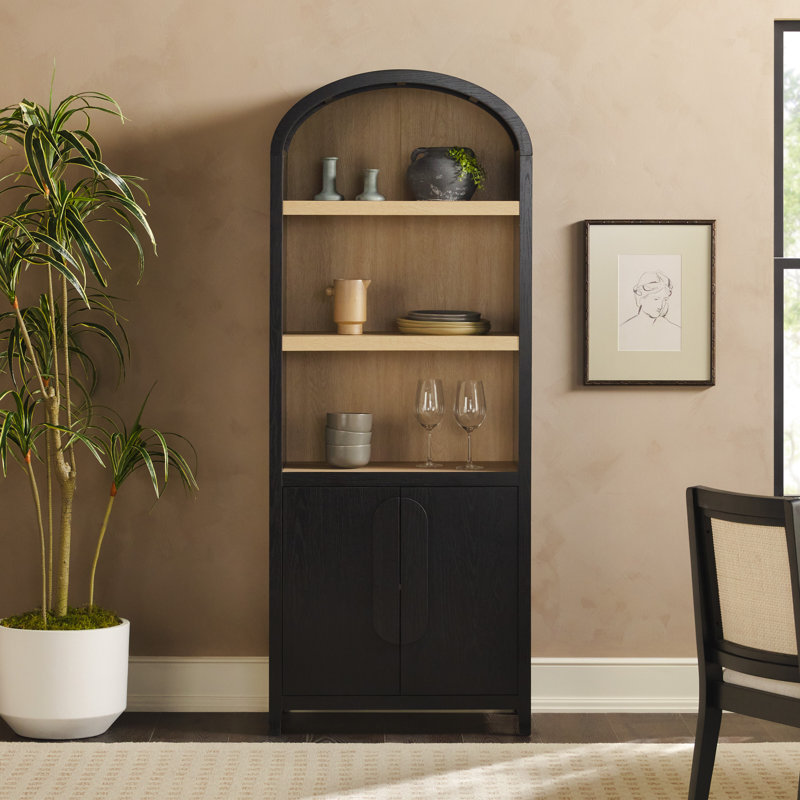 Modern Arched Bookcase With Statement Wood Cabinet Pulls
