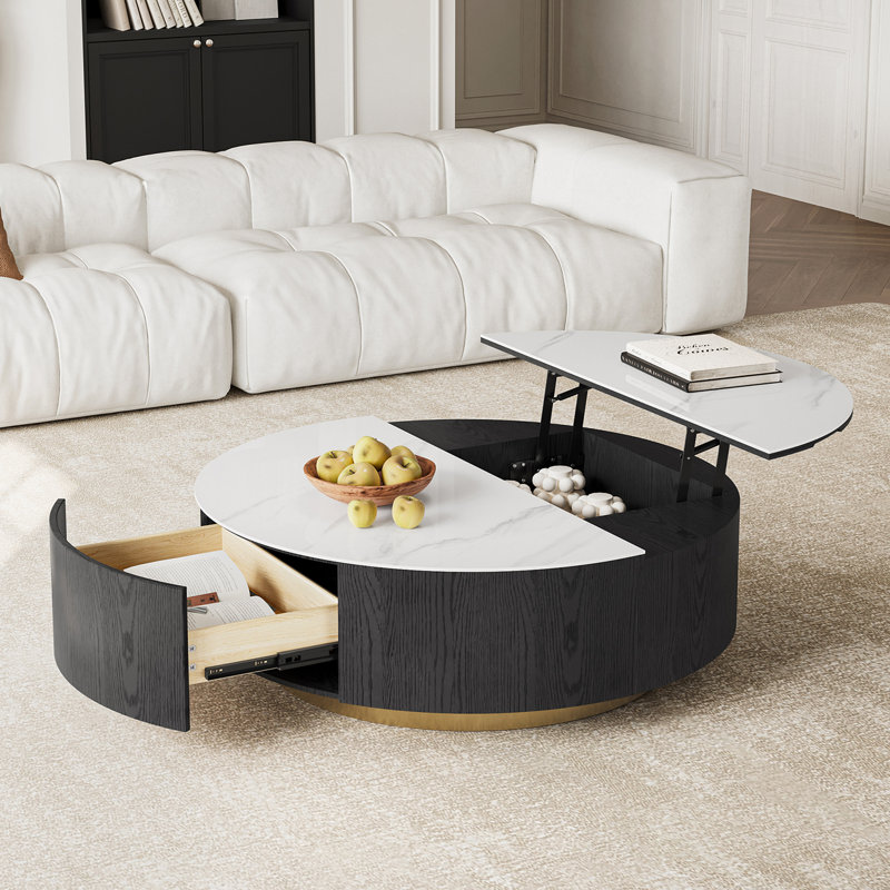 35.5'' Modern Round Coffee Table With Lift-off Top, Hidden Storage Space And 1 Drawer, No Assembly Required
