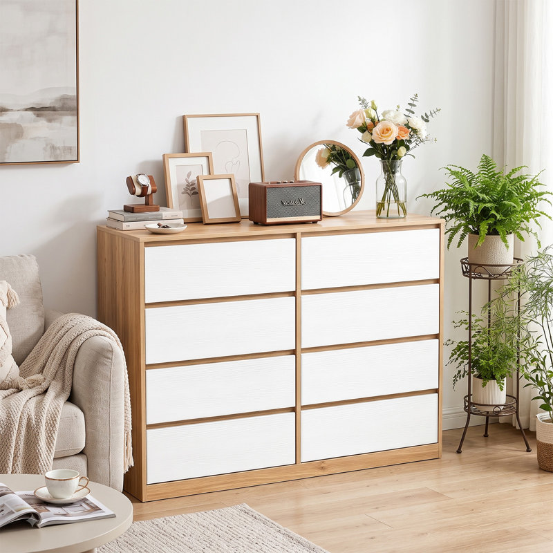 Commode 8 tiroirs 47,24 pouces sans poignée, Chêne