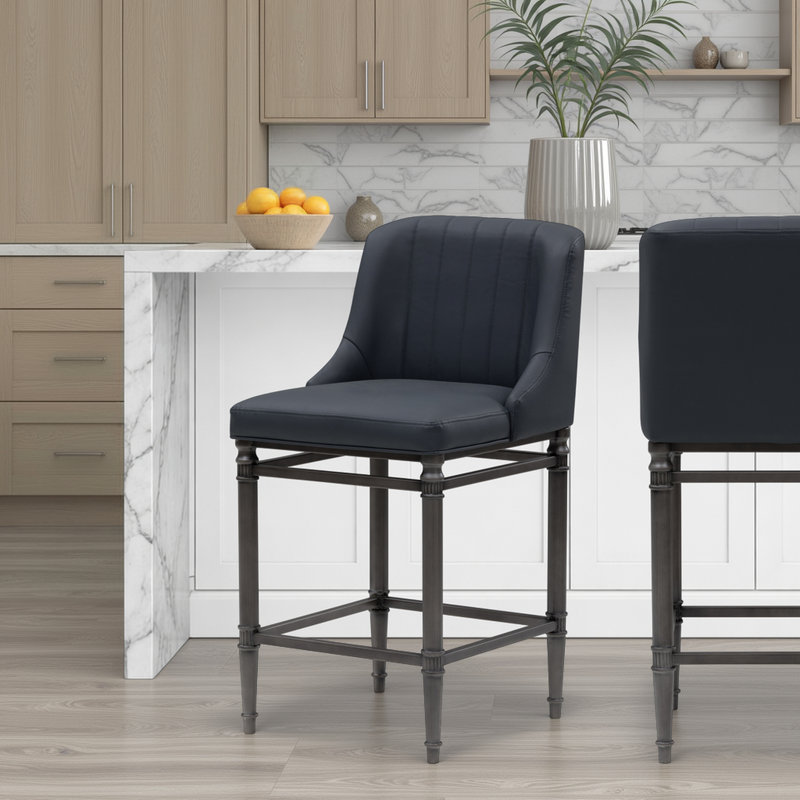 Ensemble de 3 tabourets de bar Cookson, Blue/Antique Pewter, Tabouret de comptoir (siège d'une hauteur de 26 p