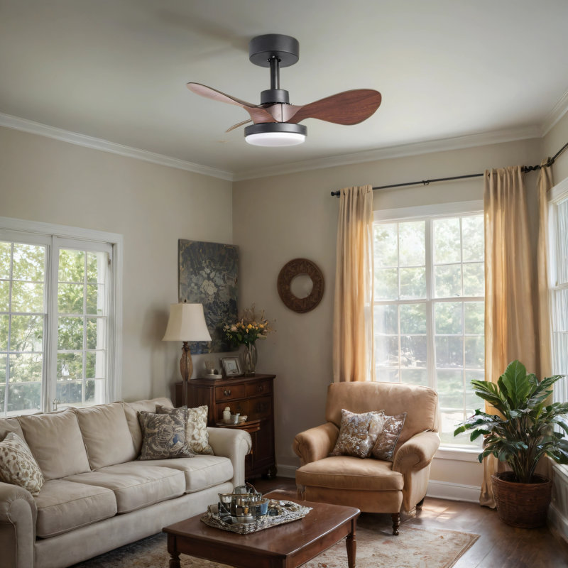 24" Small  Ceiling Fan with Light remote control ,Modern Low Profile black Ceiling Fan, 6-Speeds Quiet Reversible DC motor  for Bedroom,Kitchen
