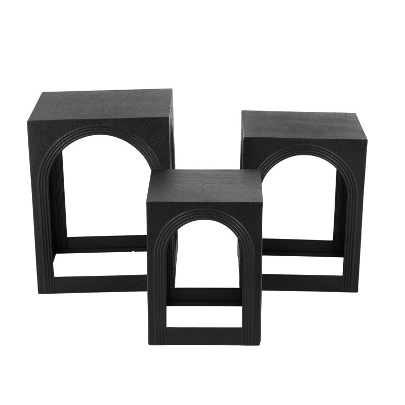 Cole And Grey Metal Nested Accent Table With Arched Cutouts, Black