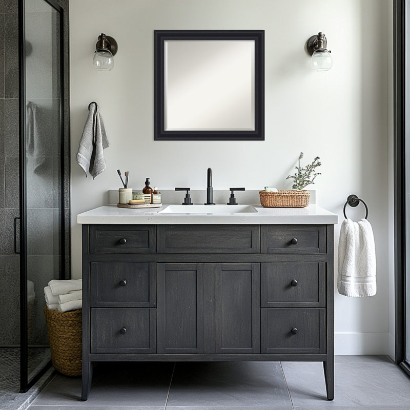 Miroir mural de salle de bain Dalat, 23,75 po x 23,75 po, Noir