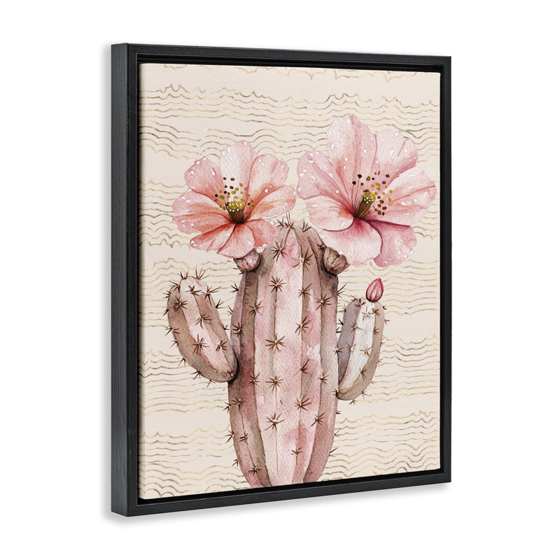  Art mural sur toile pastel cactus avec fleurs, Cadre flottant noir de jais, H 21 po x l 17 po