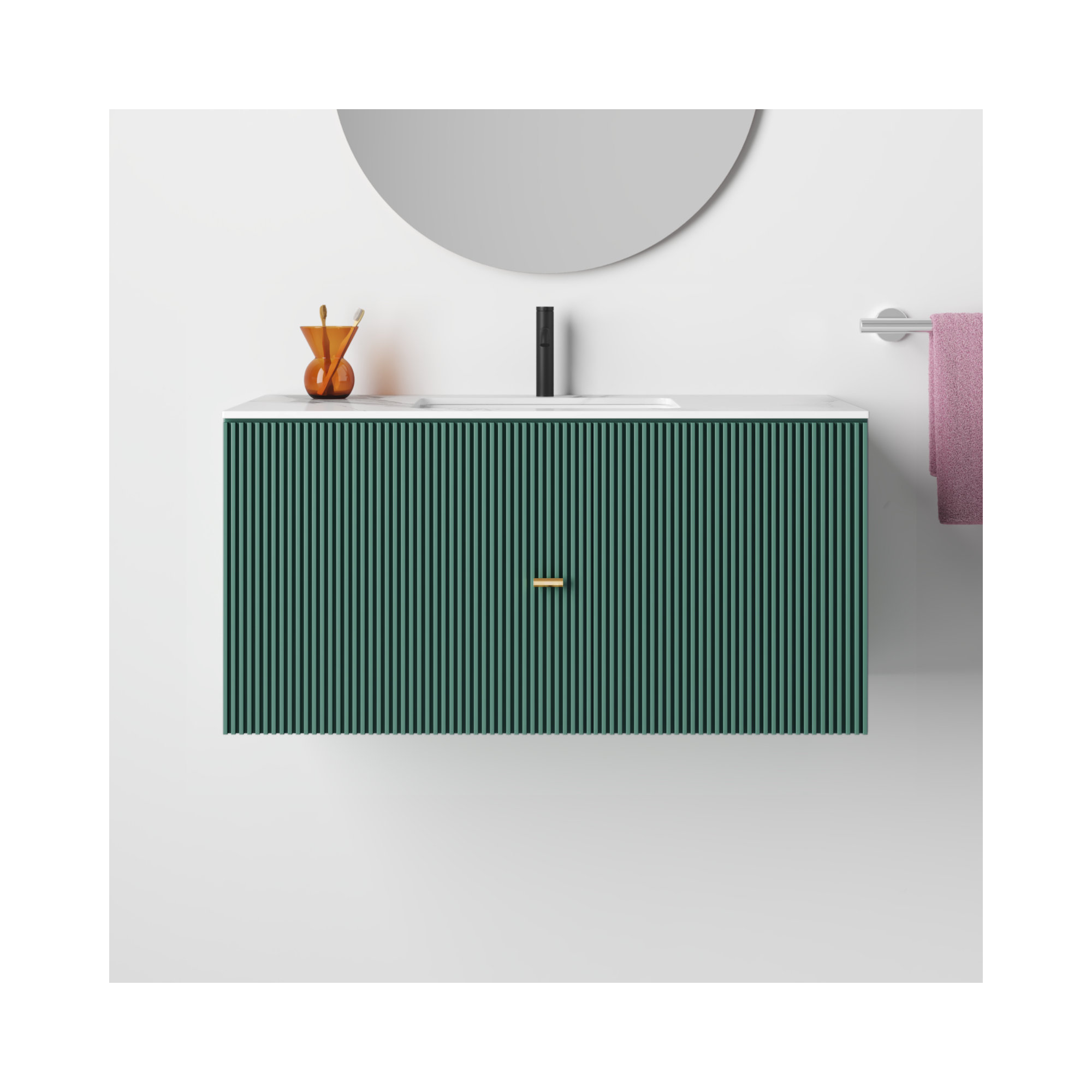 Jamell 42 Wall Mount Modern Bathroom Vanity, Forest Green, White