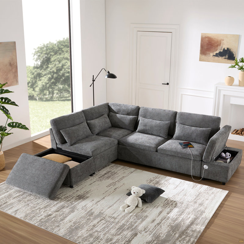 Canapé-lit modulaire de 107 po avec canapé-lit et accoudoirs réglables en L 107 po