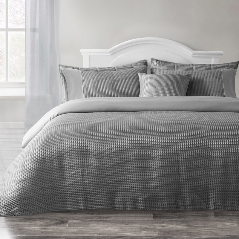 Classic Waffle Weave Plain Cuff Duvet Set, 200 x 200 cm