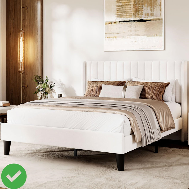Lit plateforme tapissier blanc grand format, Double