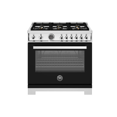 Professional Series All-Gas Range 36"" - 6 Brass Burners + Cast Iron Griddle - Gas Oven -  Bertazzoni, PRO366BCFGMNET