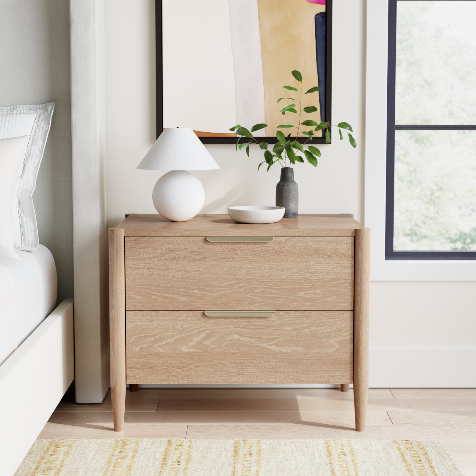 Reece 30" 2 Drawer Wood Nightstand, Natural