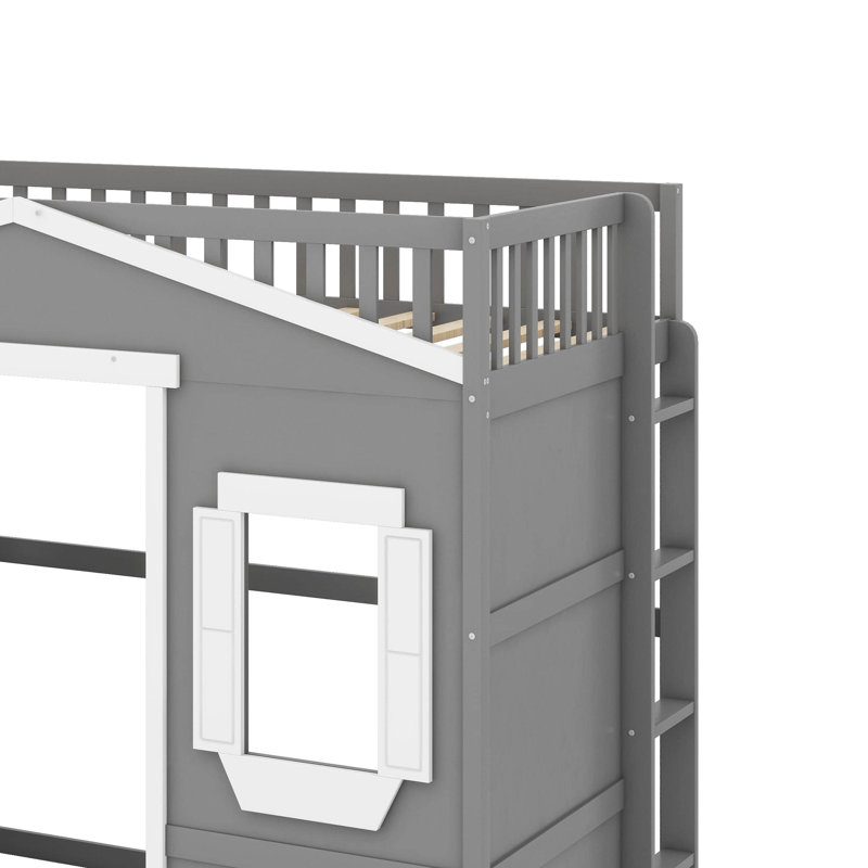 Lit mezzanine simple avec échelle, Gris / Blanc
