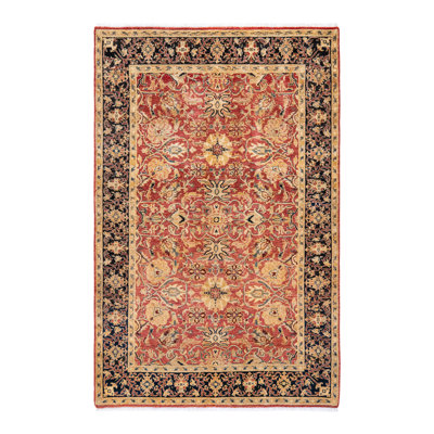 Tapis orange Haynie en laine noué à la main 4 pi 1 po x 6 pi 4 po