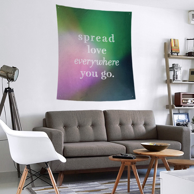 Tapisserie de polyester à l’quoted love quot, H 80 po x l 68 po, Rose / Vert