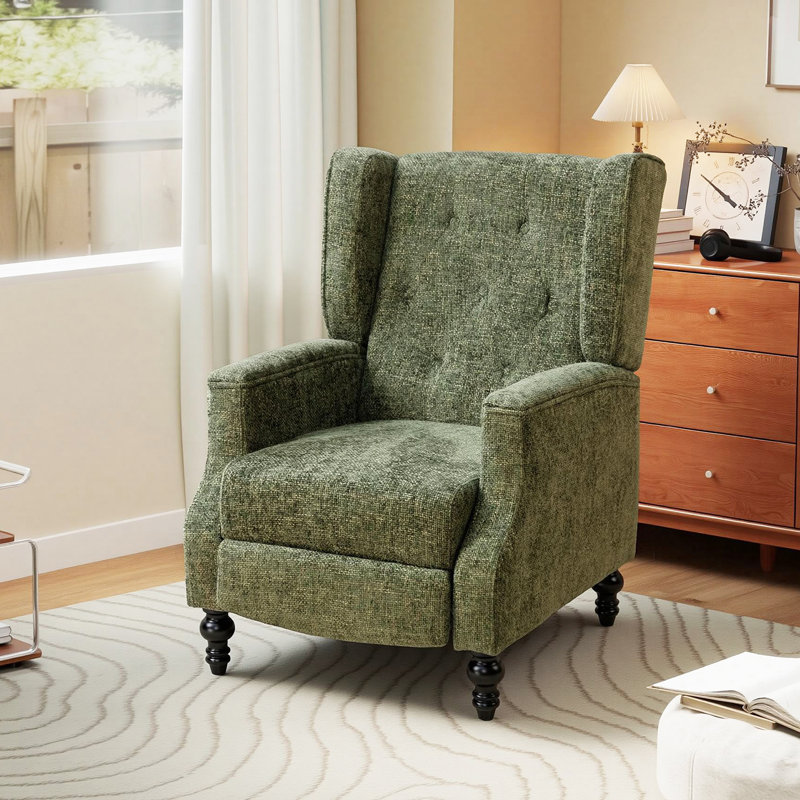 Manual Reclining Upholstered Wingback Armchair, Green