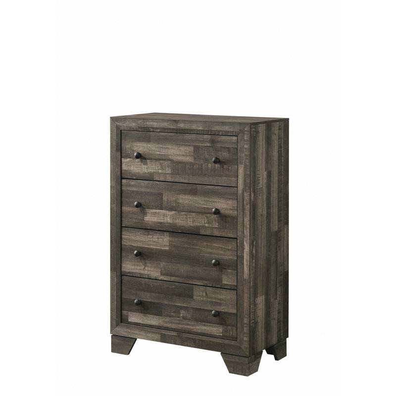 1Pc Rustic Four Drawers Storage Tall Chest Brown Gray Finish Wooden Bedroom Furniture