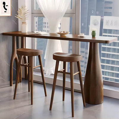 Retro Brown Rectangular Solid Wood Bar Table