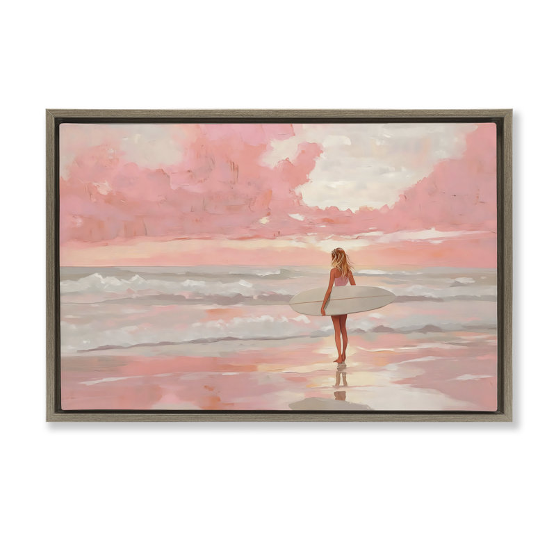Cadre flottant Pink Sky Surfer, design par LSR Design Studio, H 21 po x l 31 po, Cadre flottant orme Montalcino