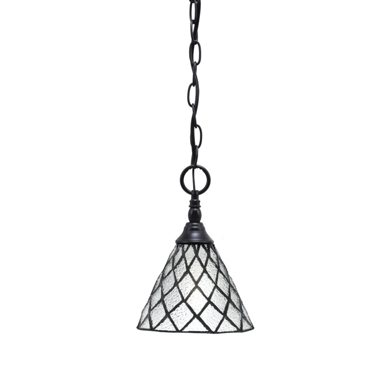 Mini-luminaire suspendu suspendu à une chaîne avec verre de glace 7 po, Noir mat