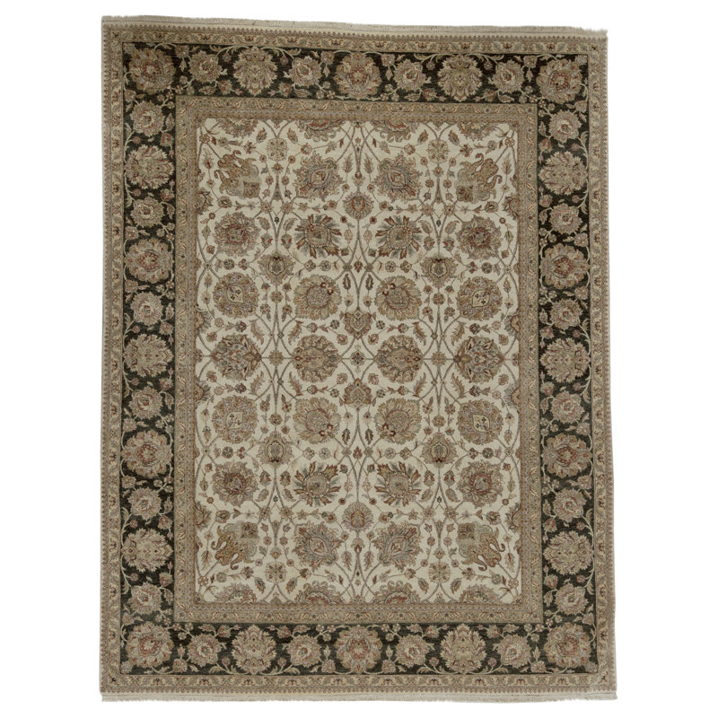 Tapis ivoire et noir noué à la main de haute qualité