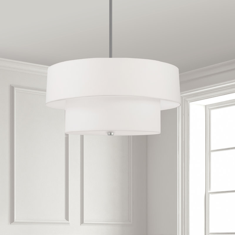 Luminaire suspendu incandescent 2 niveaux Absalat, Blanc, Chrome satiné