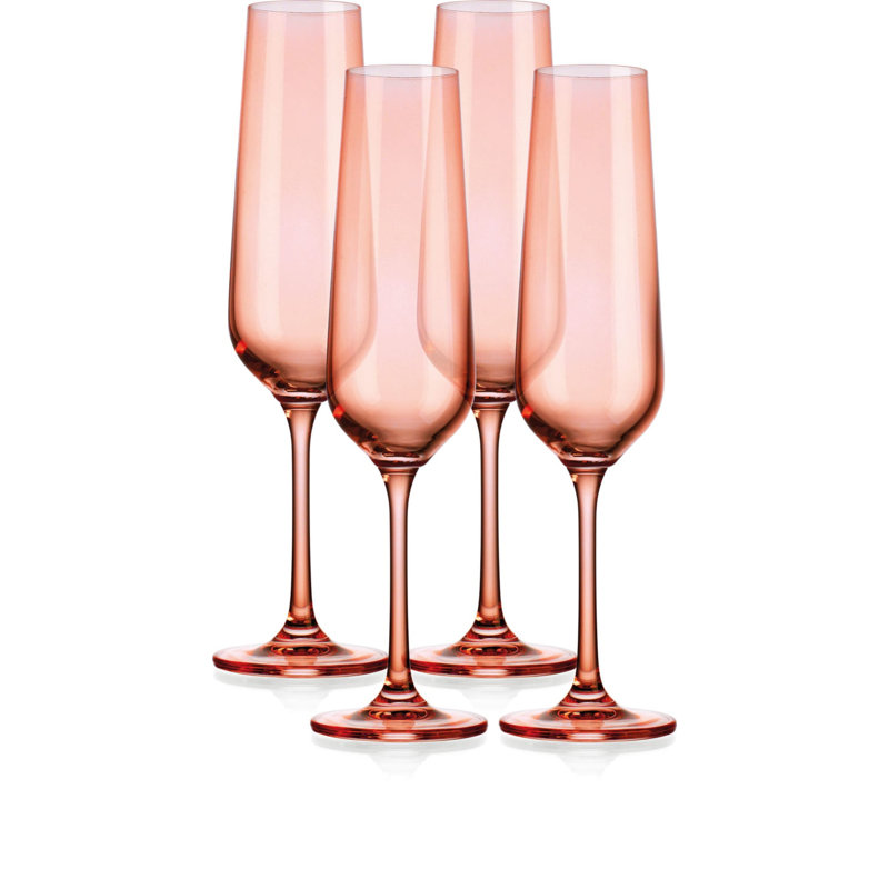 Set Of Four Translucent Flutes, Coral