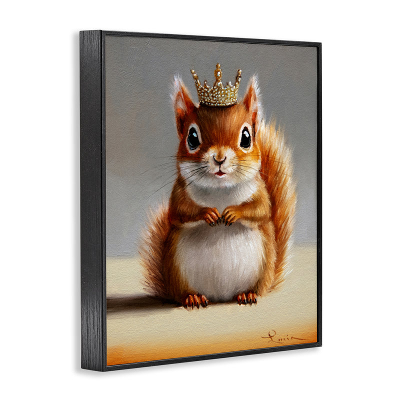 Giclée encadrée d'écureuil couronné de fantaisie, design par Lucia Heffernan, H 14 po x l 11 po, Giclée encadrée noir minuit