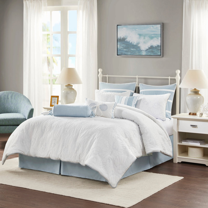 Ensemble de couette matelassée surdimensionnée en coton blanc Queen