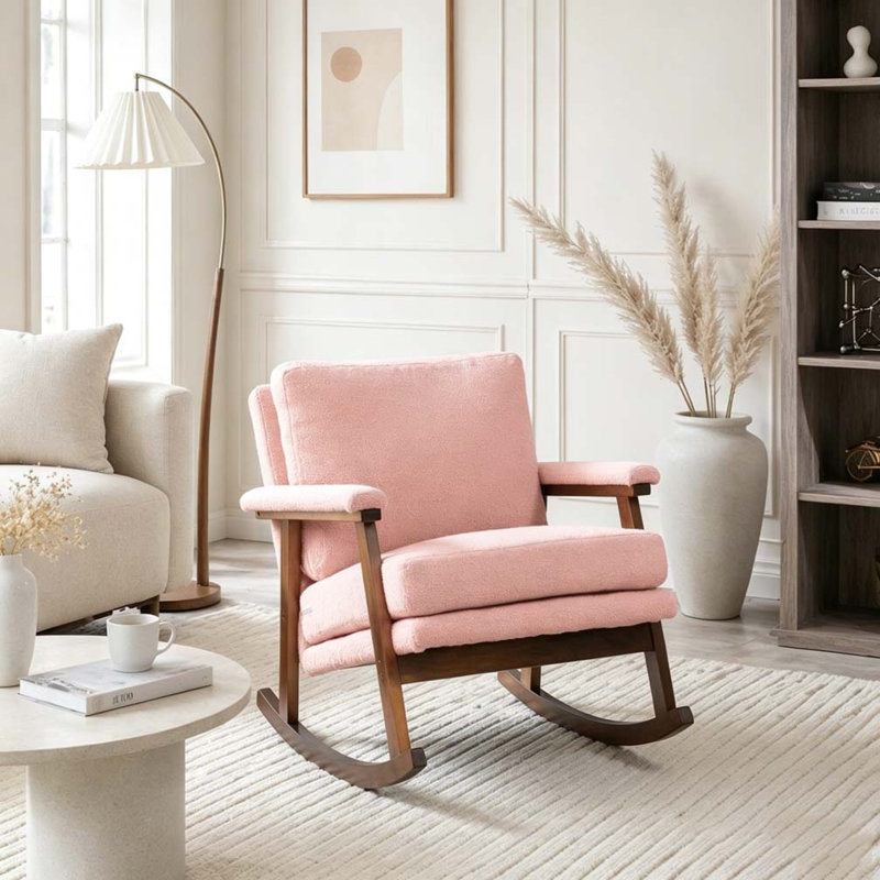 Chaise d'appoint moderne, chaise berçante avec structure en bois, Rose clair