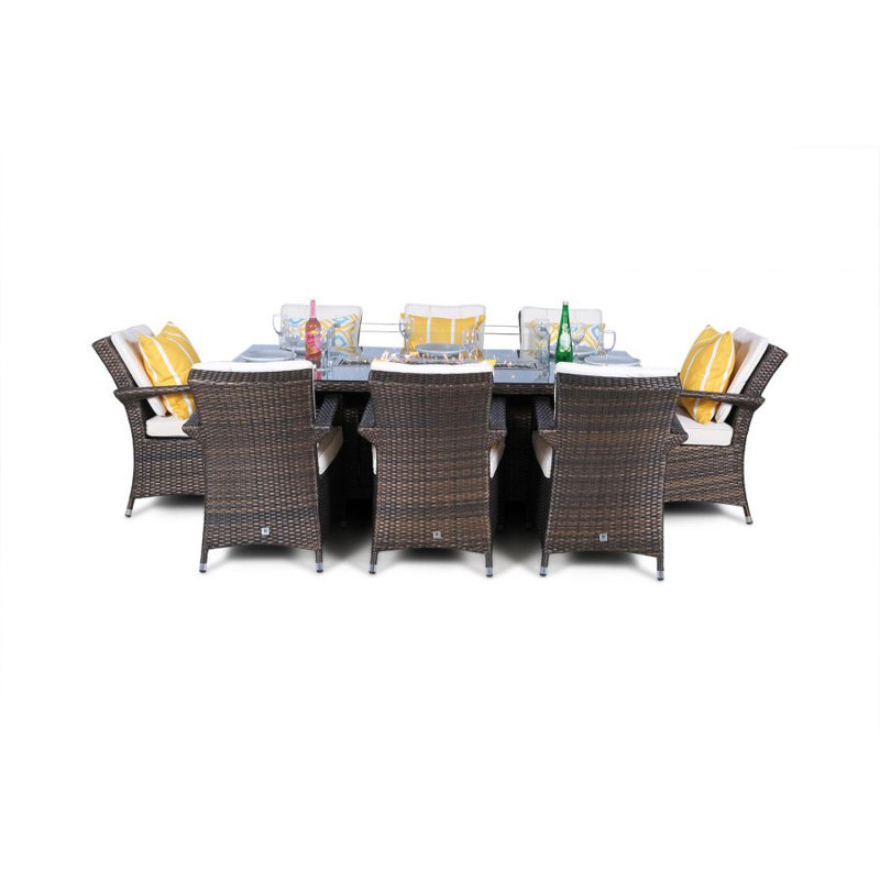 Parra 8 - Person Wicker Patio Dining Set with Rectangular Table , Cushions Included, Brown, Beige