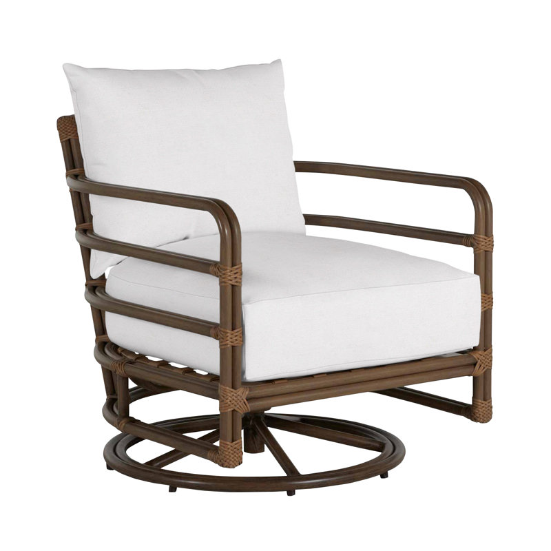 Malibu Swivel Patio Chair with Cushions, No Welt, Linen Snow