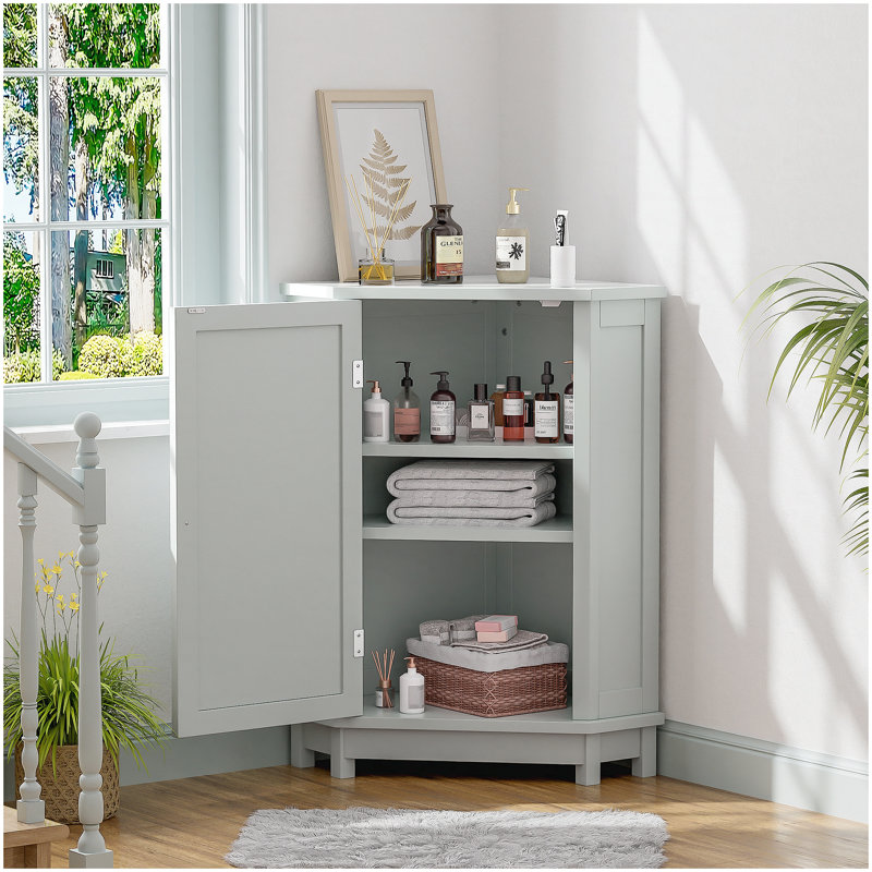 Armoire de salle de bain d'angle grise triangulaire avec tablette réglable, Gris