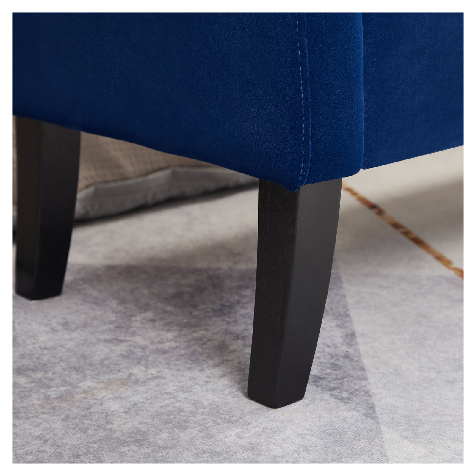 51.5'' Navy Blue Velvet Bed Bench with Storage - Tufted Bedroom End of Bed Ottoman with Curved Arms & Solid Wood Legs