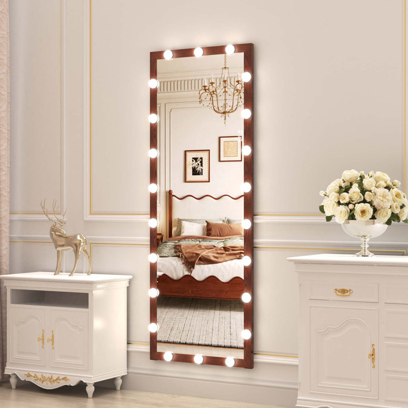 Miroir de salle de bain Hollywood, 63 po x 24 po, Noyer