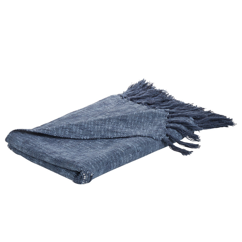 Navy Blue Cotton Cooling Throw Blanket with Fringe