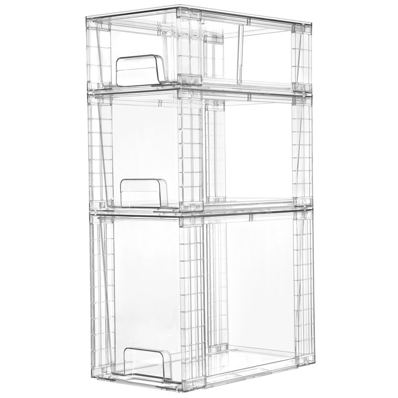 3 Pack Clear Stackable Storage Drawers,easy To Assemble Bathroom Organizers And Storage With Handles,plastic Drawers For Kitchen Pantry,cabinet,under Sink Organization