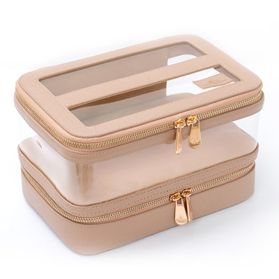 Adamell Santorini Train Case with Brush Holder Durable Zippered Travel Case with Transparent Compartment