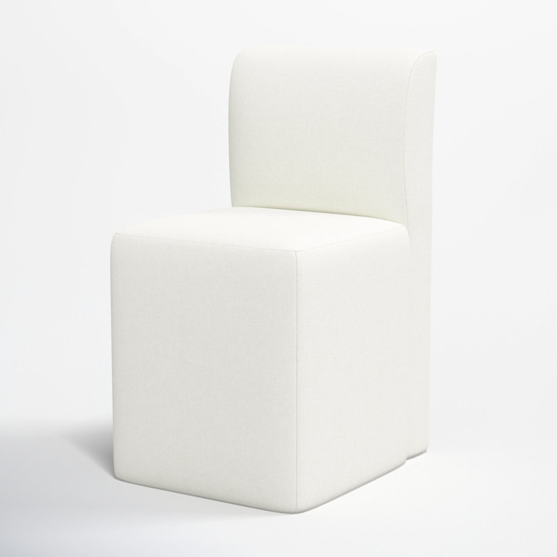 Mendy Upholstered Dining Chair with Casters, Zuma White Textured Linen