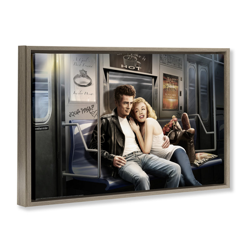 «Subway Ride Famous chiffres Brown», art par Jadei, H 17 po x l 25 po, Cadre flottant gris lustré